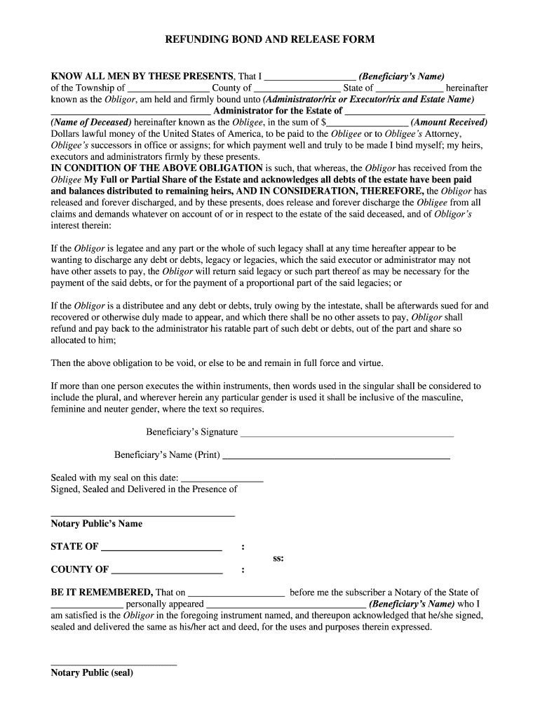 Release and Refund Bond  Form