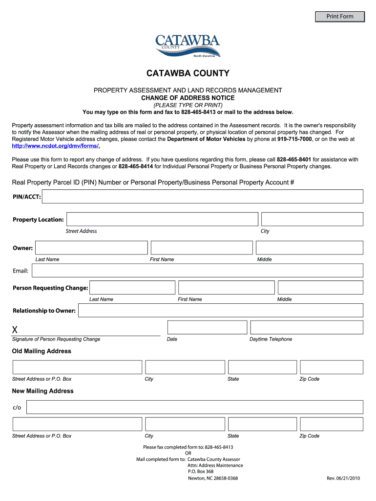  Change of Address Form  Catawba County  Catawbacountync 2010-2024