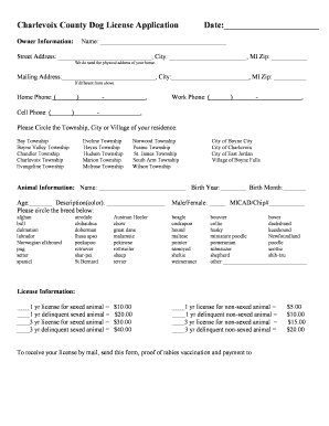 Charlevoix County Dog License  Form