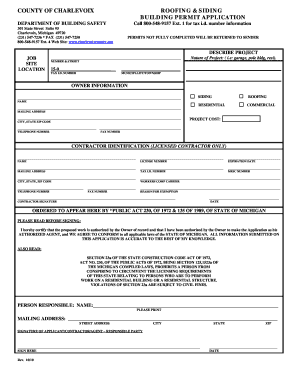 Roofing and Siding Permit Application Charlevoix County Charlevoixcounty  Form