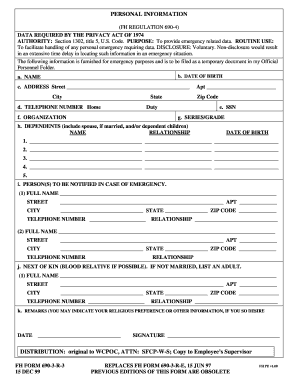 Personal Information Form Army