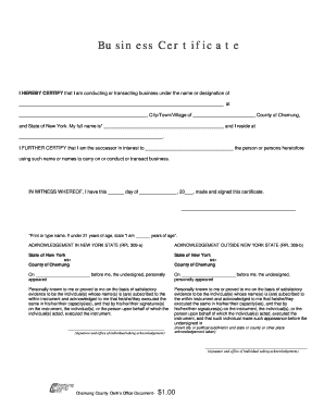 Business Certificate DBA Form Chemung County Government