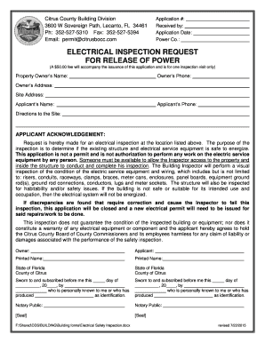 Electrical Inspection for Power Release Citrus County Board of  Form