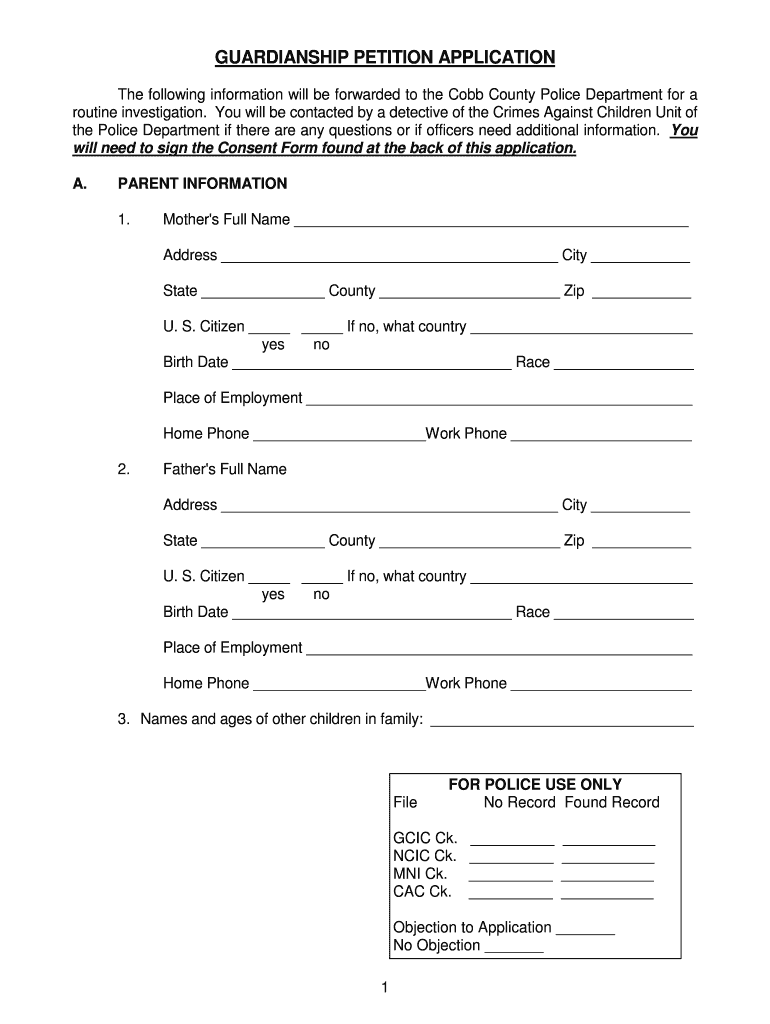  GUARDIANSHIP PETITION APPLICATION  Cobb County 2012-2024