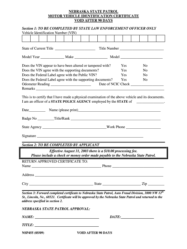 Nebraska Inspection Form Nsp455