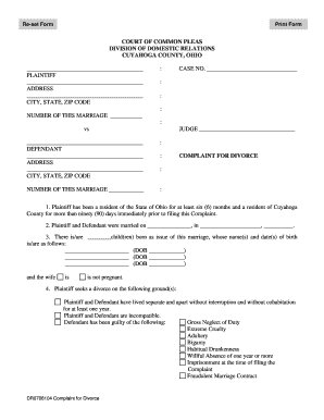 DIVORCE PACKET Cuyahoga County Domestic Relations Court Domestic Cuyahogacounty  Form