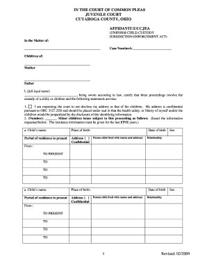 Need a Copy of Uccjea Affidavvit Cuyahoga County Juvenile Court Form