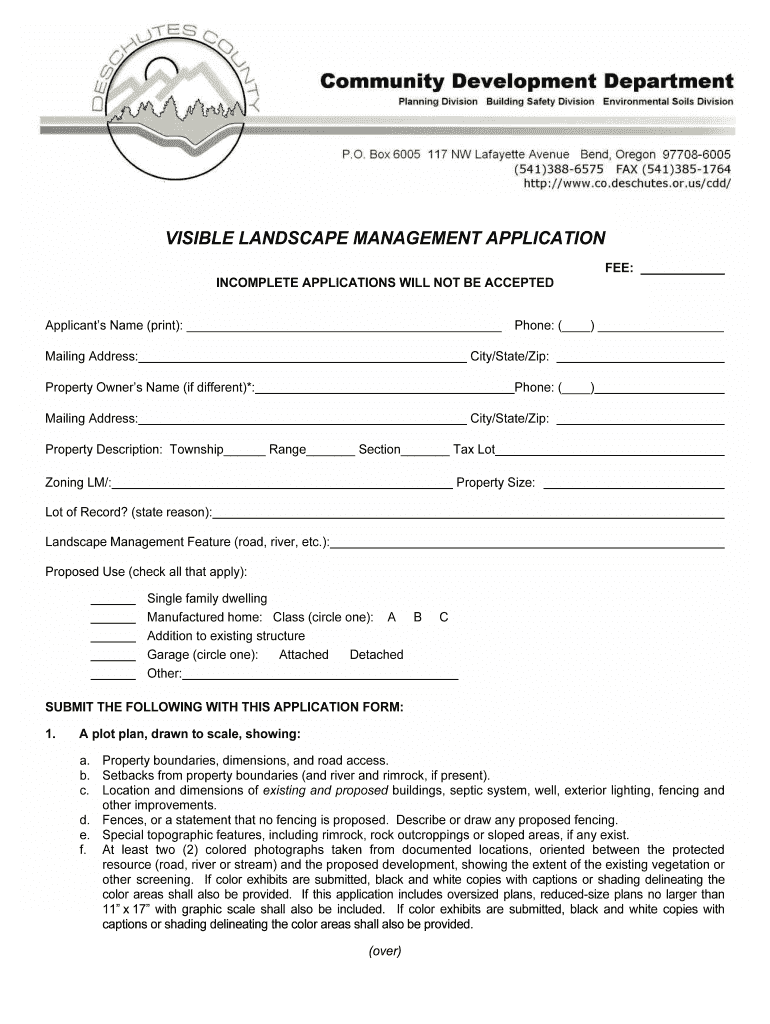  Visible Landscape Management Application  Deschutes County 2013-2024