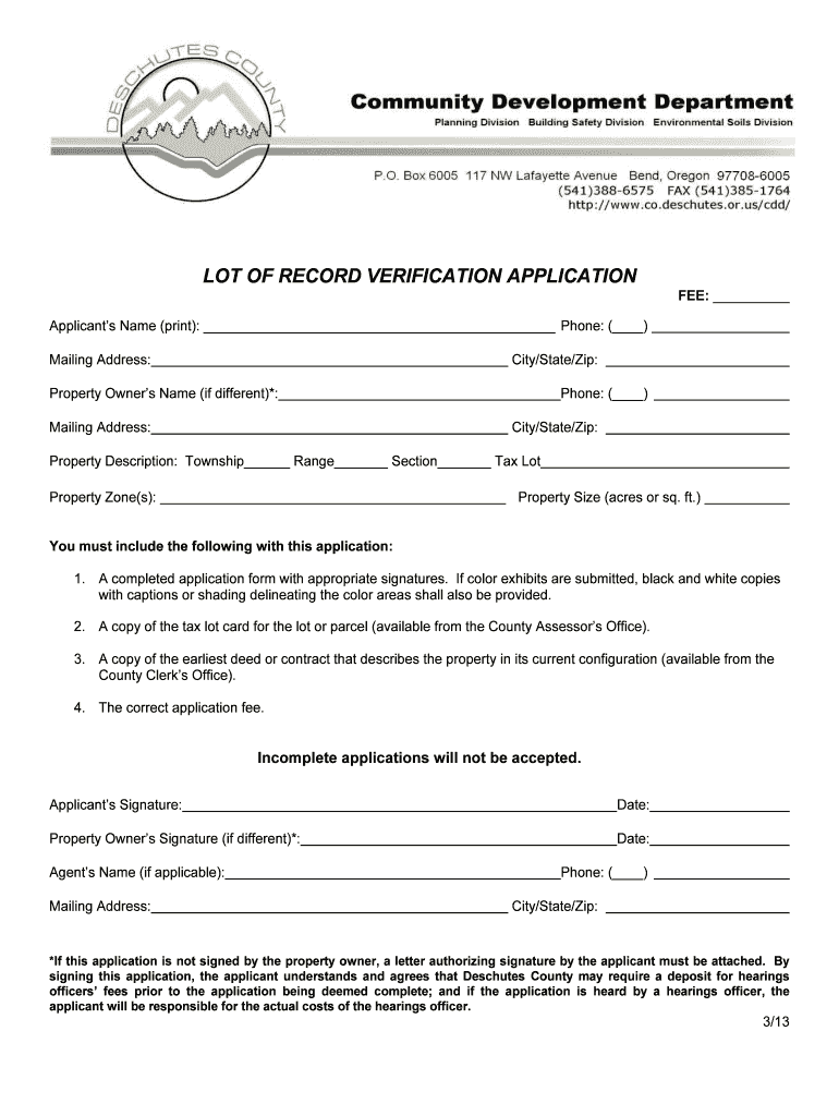  Submitting a Lot of Record Verification Multnomah County 2013-2024