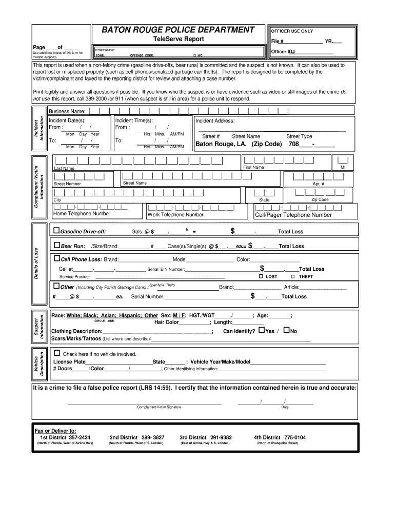 TeleServe Report  City of Baton RougeParish of East Baton Rouge  Form