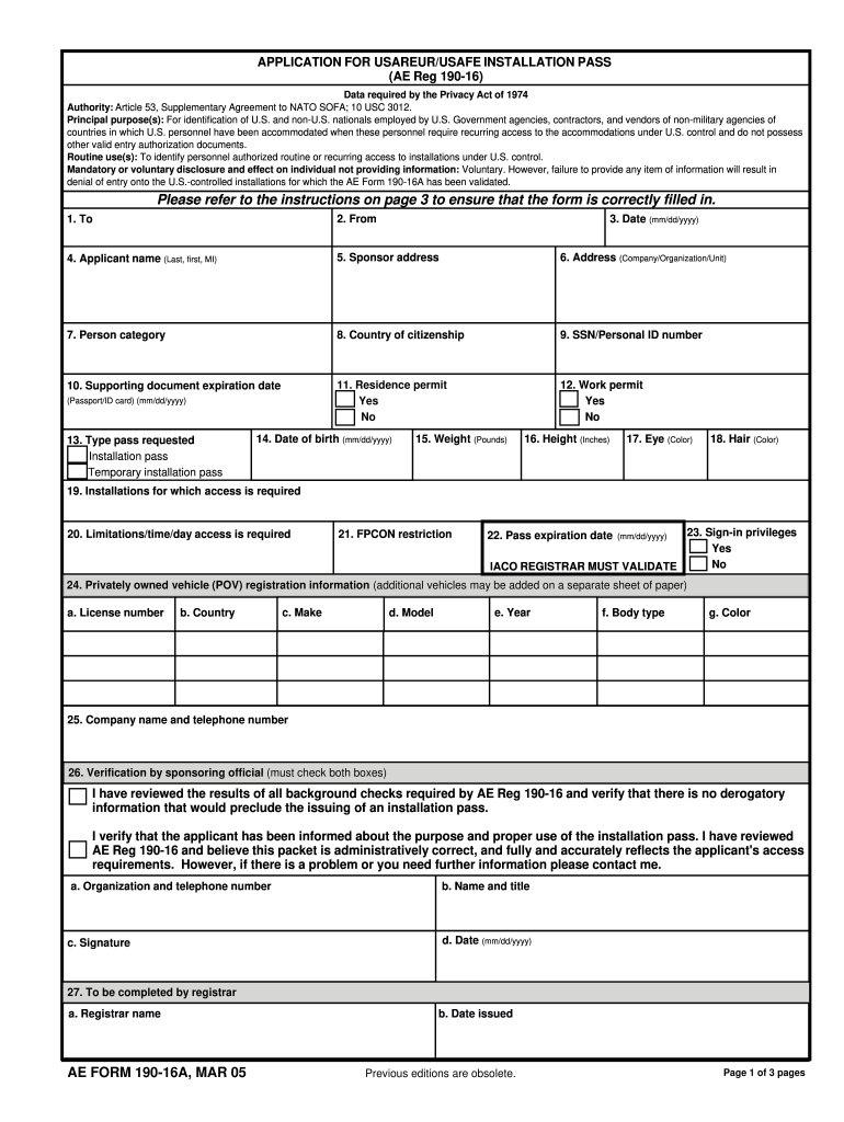 Ae Form 190 16a