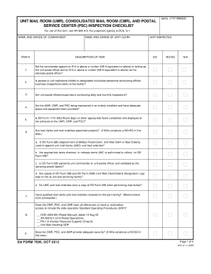 Army Mailroom Inspection Checklist  Form