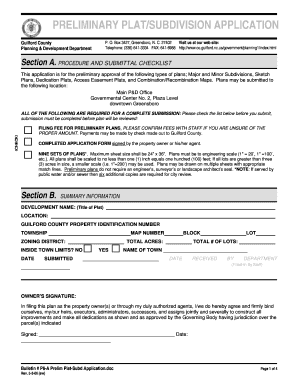 Preliminary Platsubdivision Application Guilford County Website Co Guilford Nc  Form