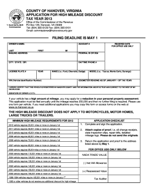 Hanover County High Mileage Form
