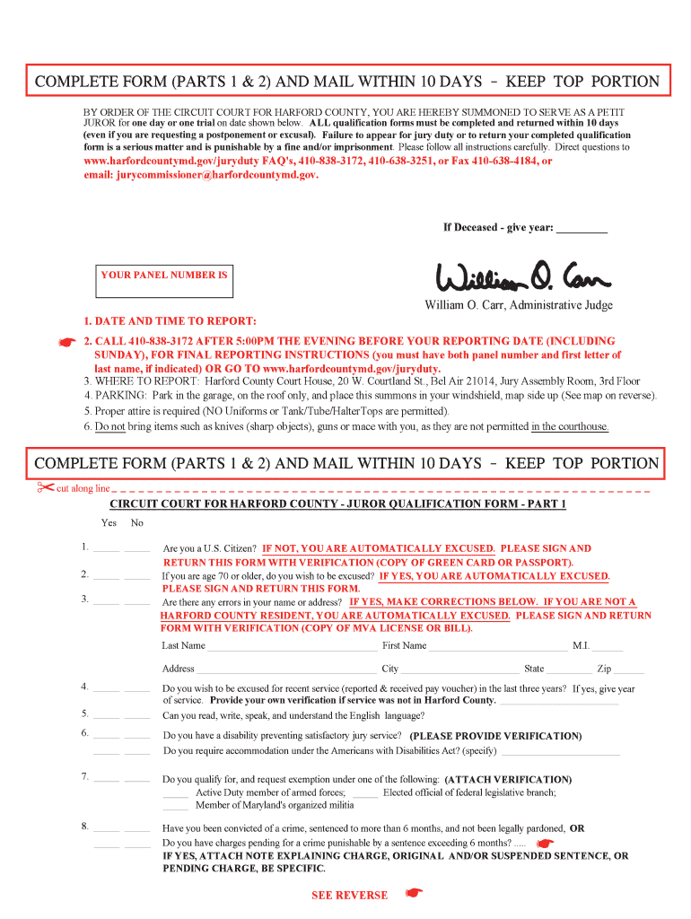 Harford County Jury Duty  Form