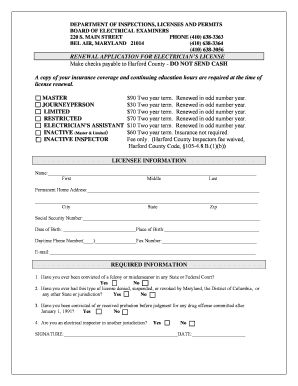 Cecil County Electrical License Renewal  Form