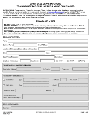 Joint Base Lewis Mcchord Training Operational Impact Noise Complaints  Form