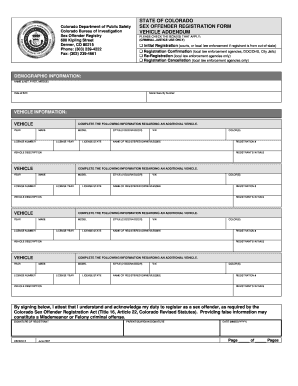 State of Colorado Sex Offender Registration Form Vehicle Addendum
