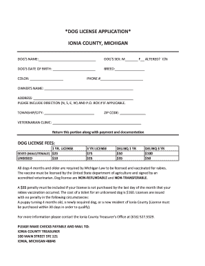 Ionia County Dog License  Form