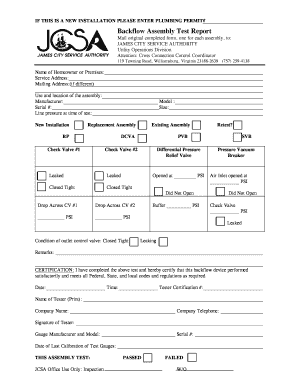 Blank Backflow Test Forms