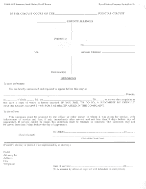 Small Claims Court Summons  Form