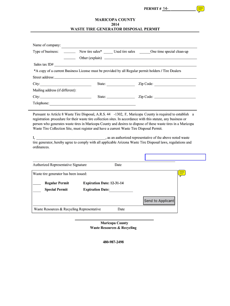 Maricopa County Tire Waste  Form