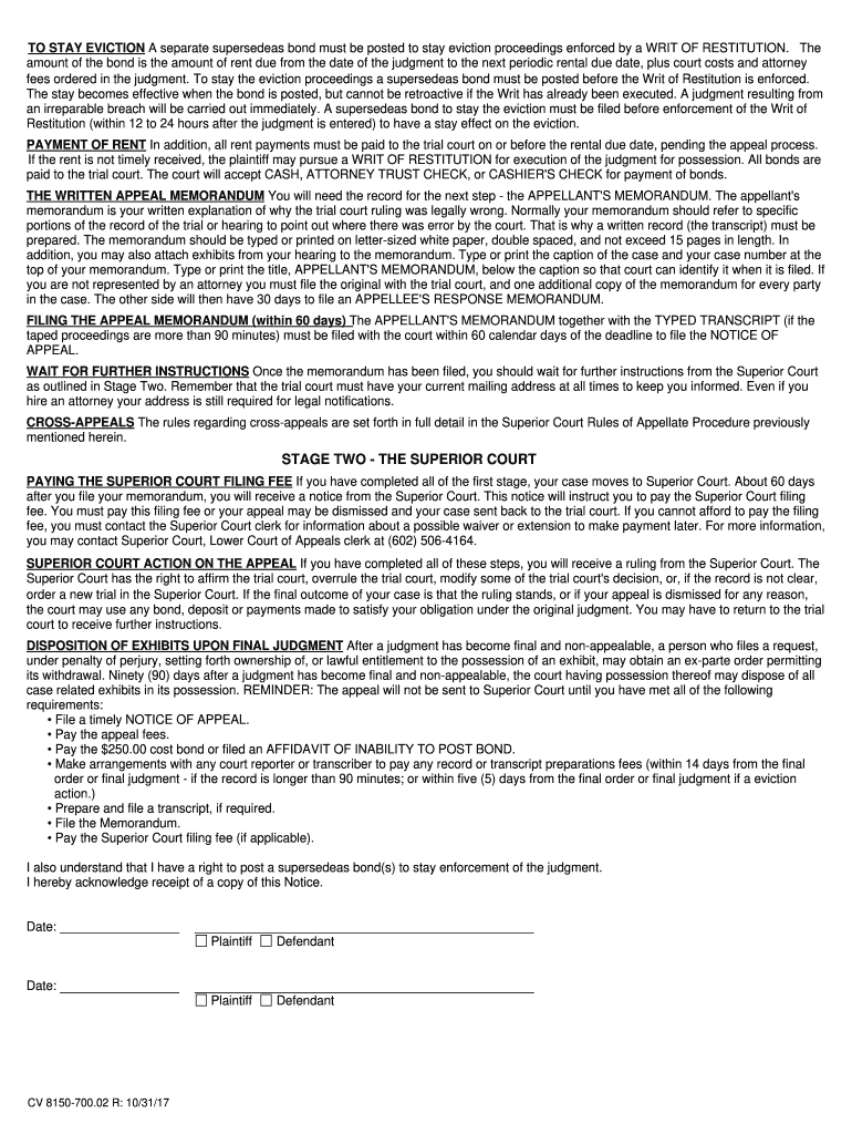 Arizona Appeal Civil  Form