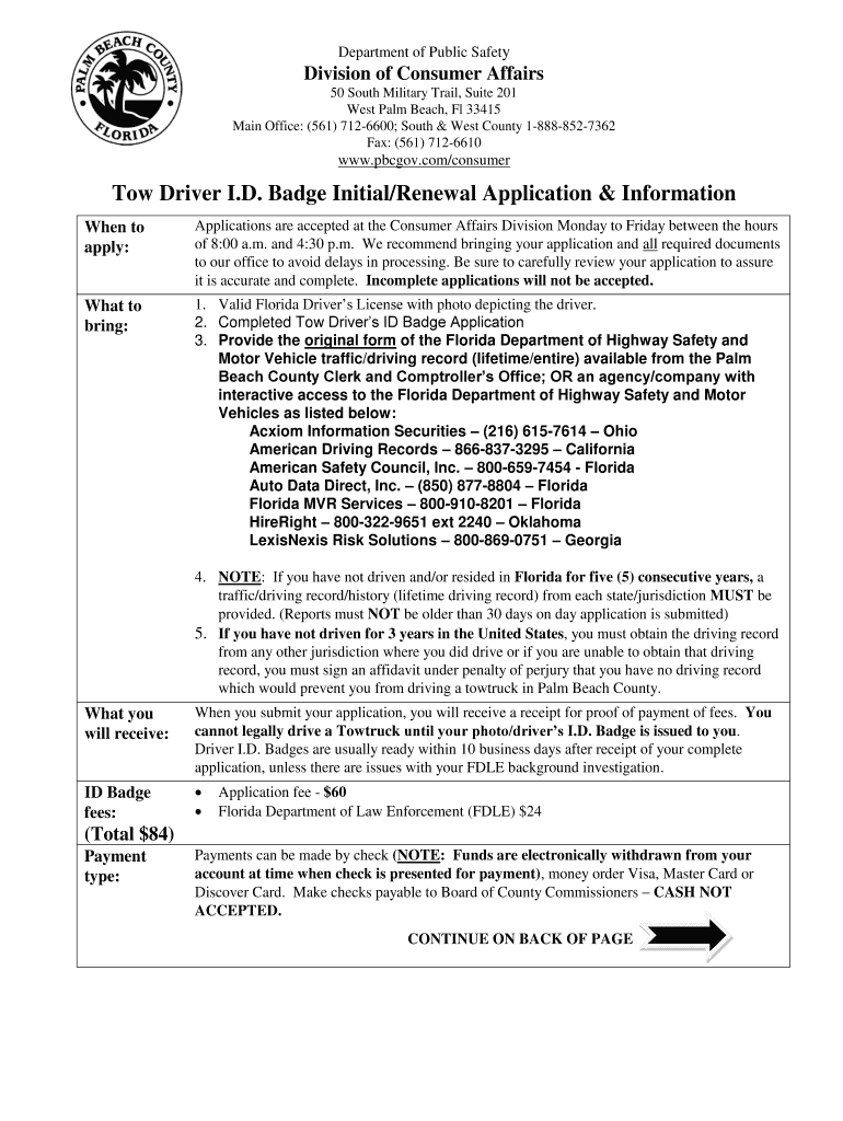  Florida Tow Badge  Form 2013