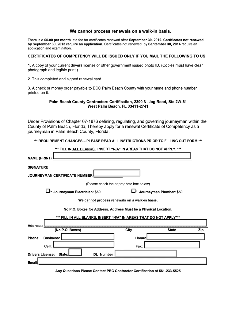 Journeyman Renewal  Palm Beach County  Form