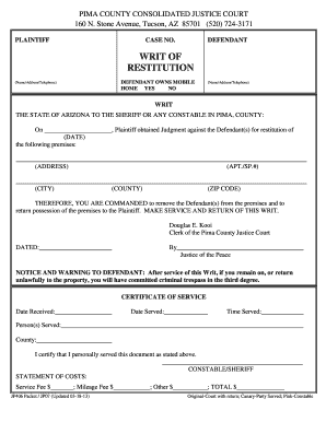 Writ of Restitution Maricopa County  Form