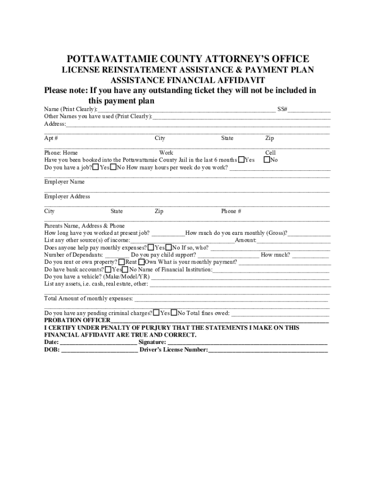 Pottawattamie County Attorney Payment Plan  Form