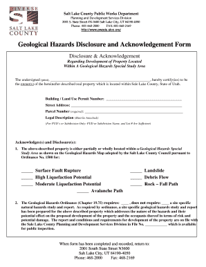 Geological Hazards Disclosure and Acknowledgement Form Pwpds Slco