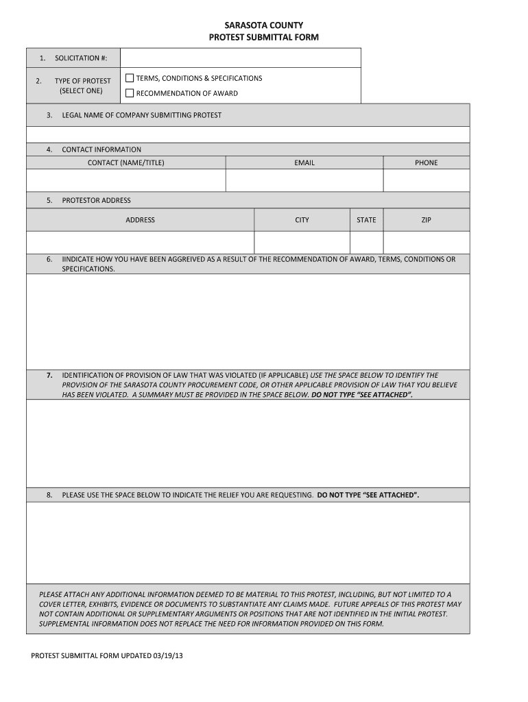  Protest Submittal Form  Sarasota County Government  Scgov 2013-2024