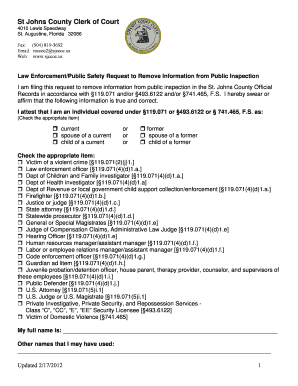 Public Records Exemption Request Form St Johns County Clerk of