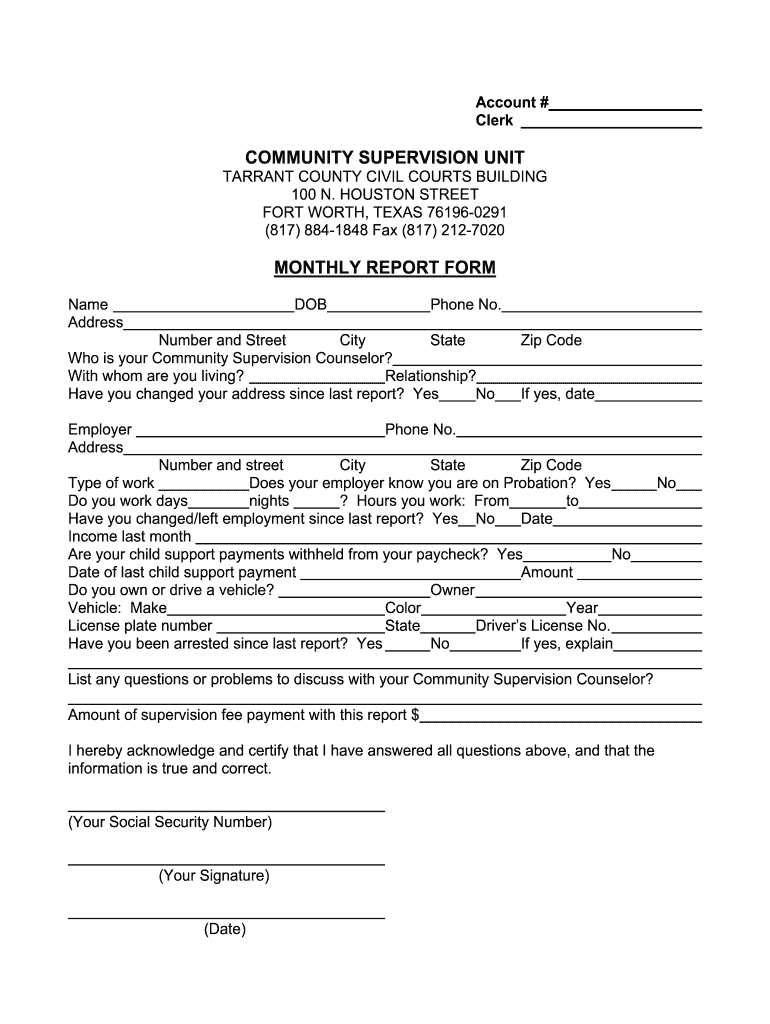 Tarrant County Probation Payment  Form