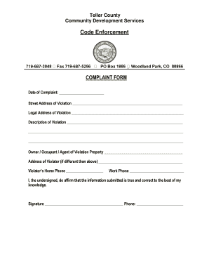  Teller County Code Enforcement Complaint Form 2010-2024