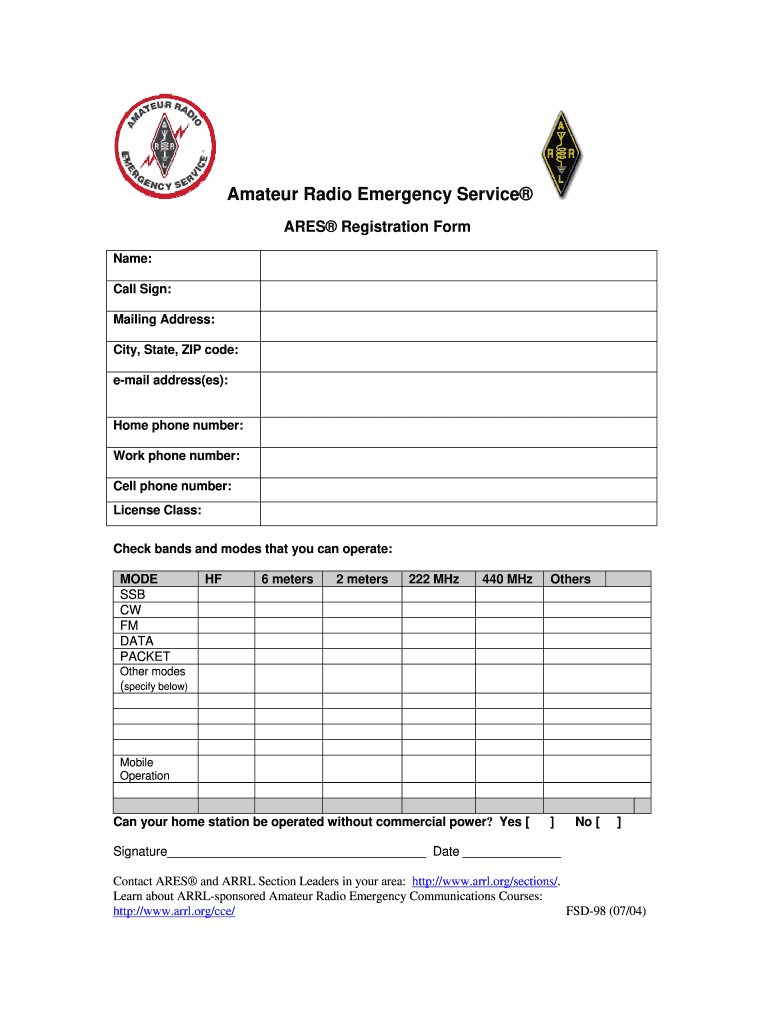  Ares Application Forms 2004