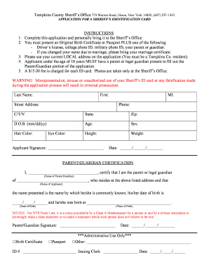 Oneida County Sheriff ID  Form
