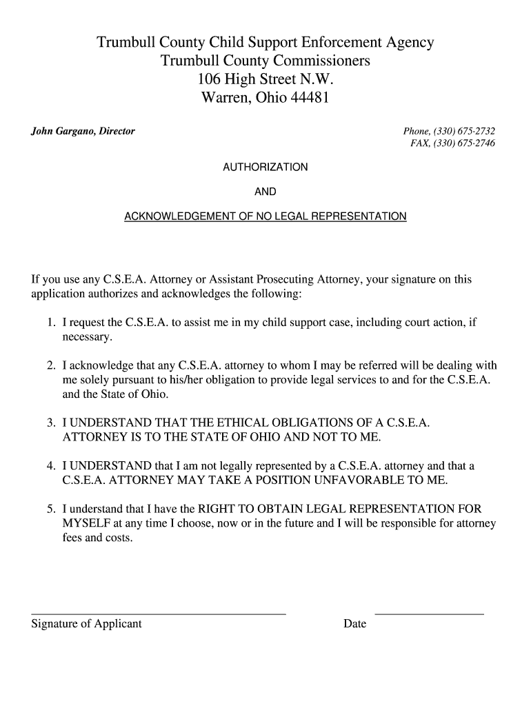 Acknowledgement of Non Representation Alabama  Form