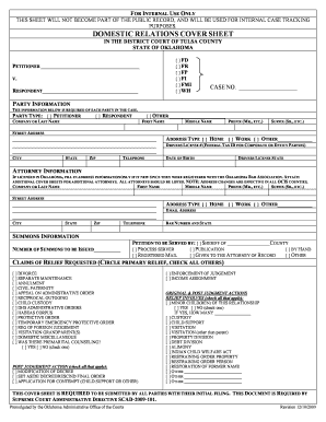 Tulsa County Domestic Relations Cover Form