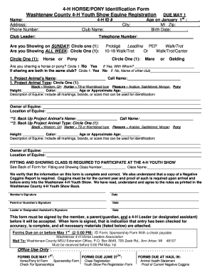 4 H HORSEPONY Identification Form Washtenaw County 4 H Ewashtenaw