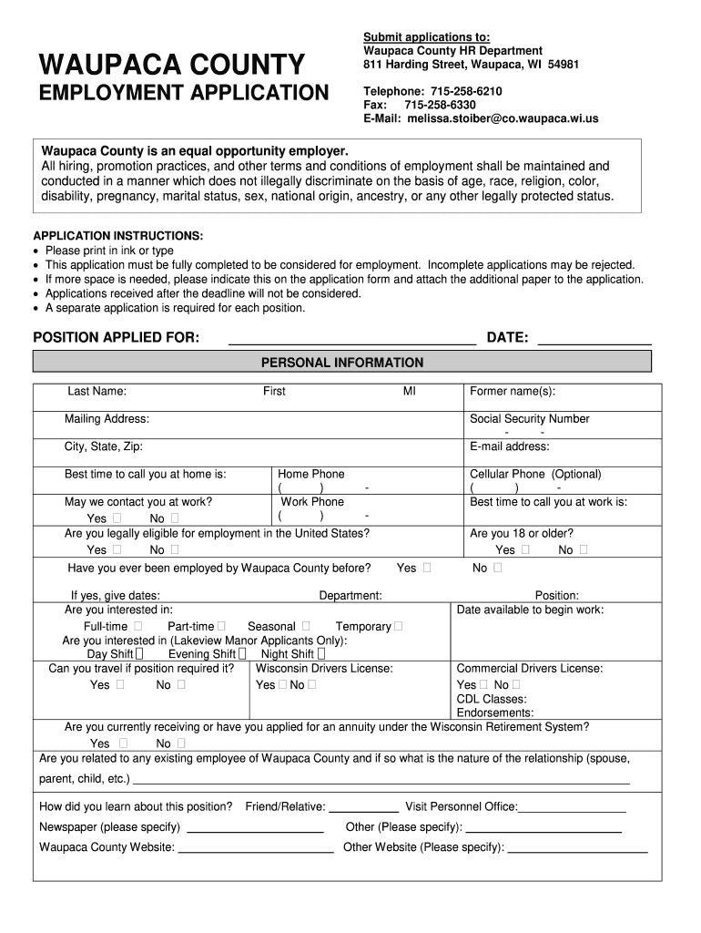 Waupaca Application  Form