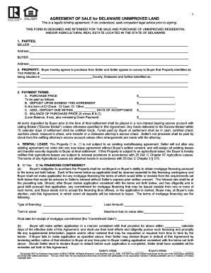 AGREEMENT of SALE for DELAWARE UNIMPROVED LAND  Form