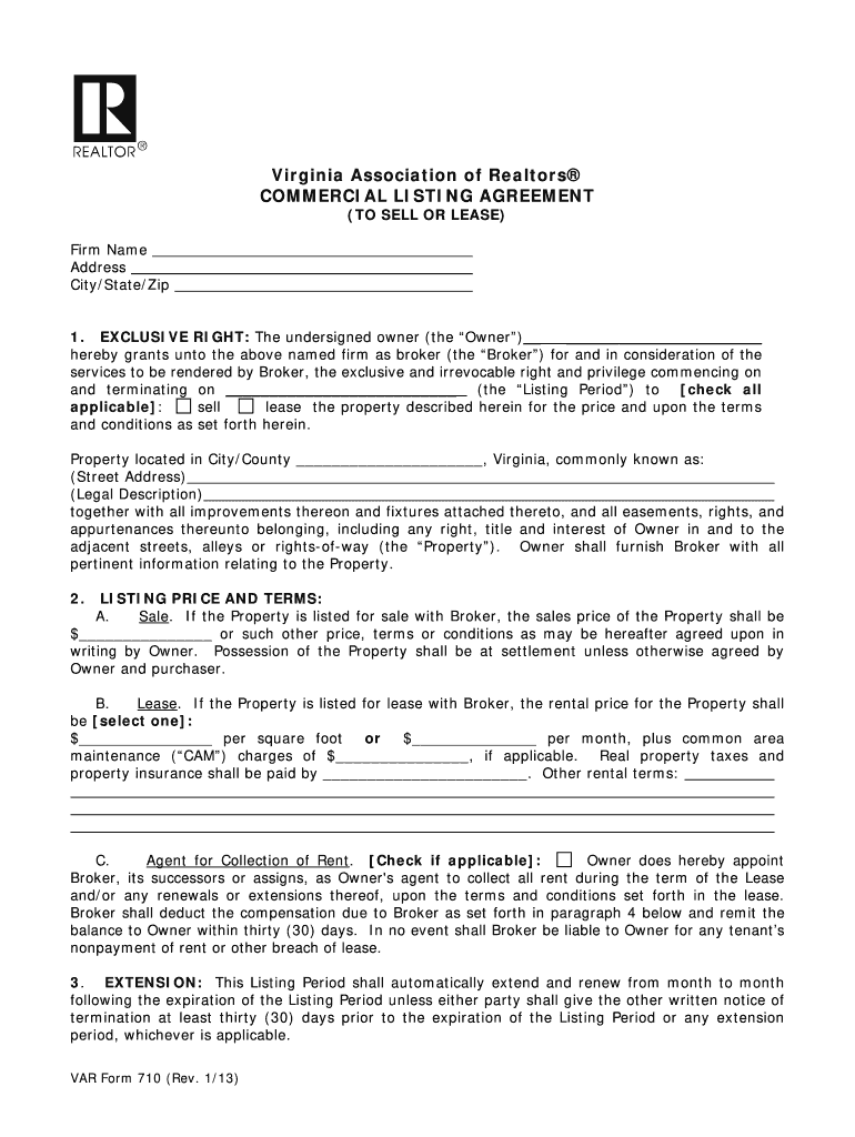  Listing Agreement for Commercial Rental Property 2013-2024