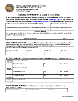 Form L CHG Arizona Department of Insurance Azinsurance