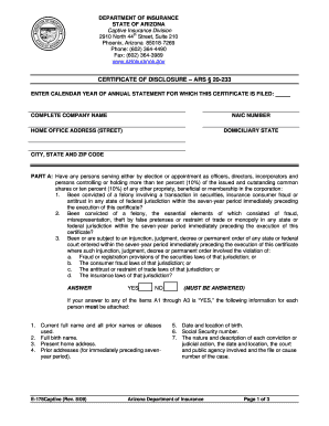 Certificate of Disclosure of Information