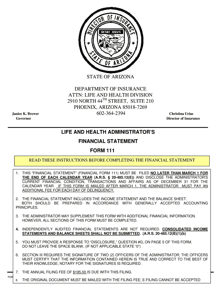  Arizona Form 111 Health 2007-2024