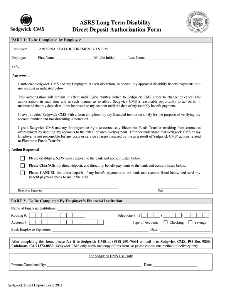  Sedgwick Claims Management Direct Deposit Form 2015