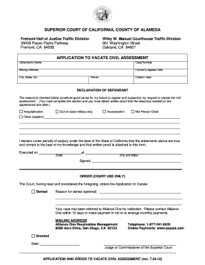  Alameda County Application to Vacate Civil Assessment Form 2012