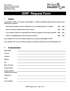 IDRP Request Form Department of Managed Health Care State Dmhc Ca